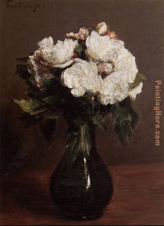 White Roses in a Green Vase painting - Henri Fantin-Latour White Roses in a Green Vase art painting